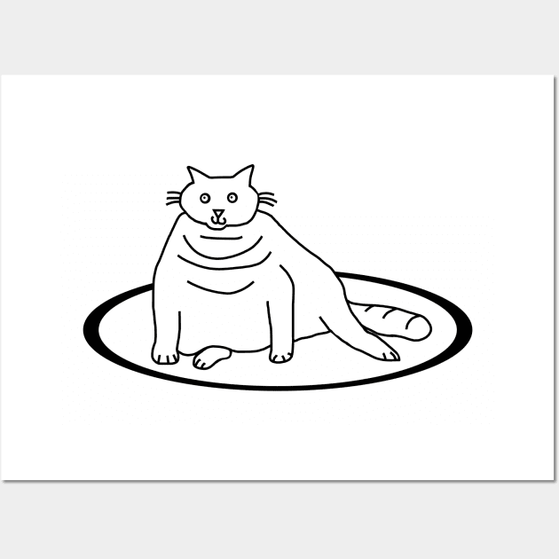 Chonk Cat on a Rug Minimal Line Wall Art by ellenhenryart